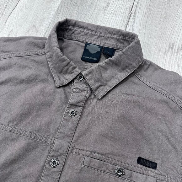 Harley Davidson Shirt Mens Large Short Sleeve Gray HDMC Button Down Biker - Picture 2 of 11